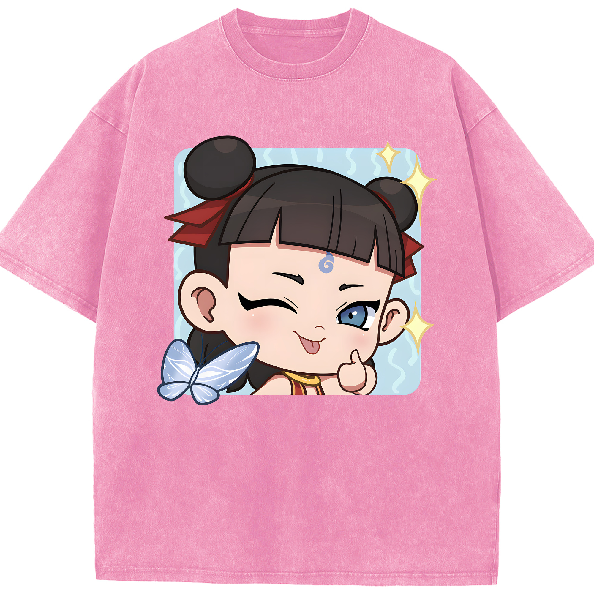 （画像用） Ne Zha 2 ナタ 魔童の大暴れ 綿100% ヴィンテージ風 半袖Tシャツ（フロントプリント）